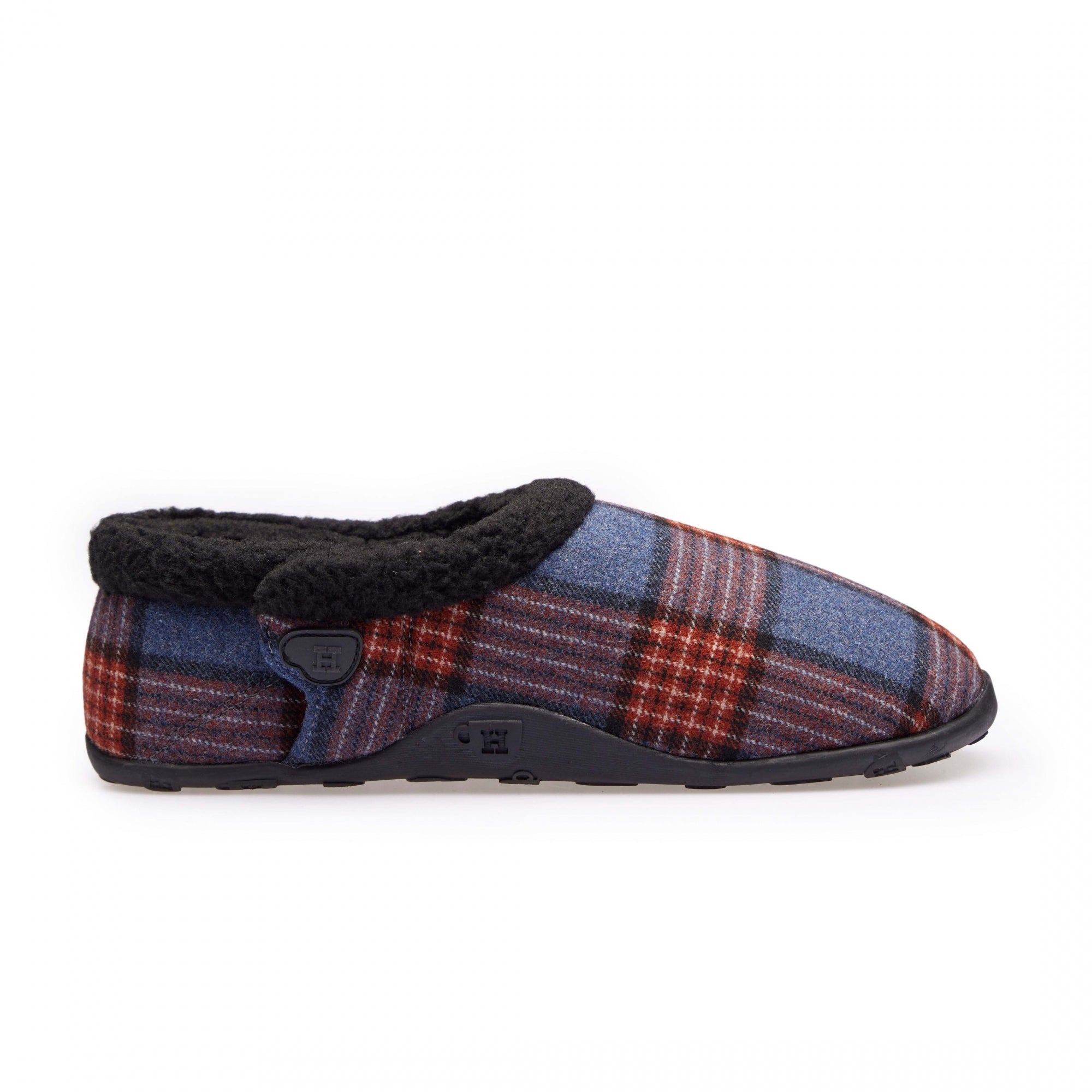 Homeys EDWARD Mens Full Slippers Blue Multi Check House Of Slippers