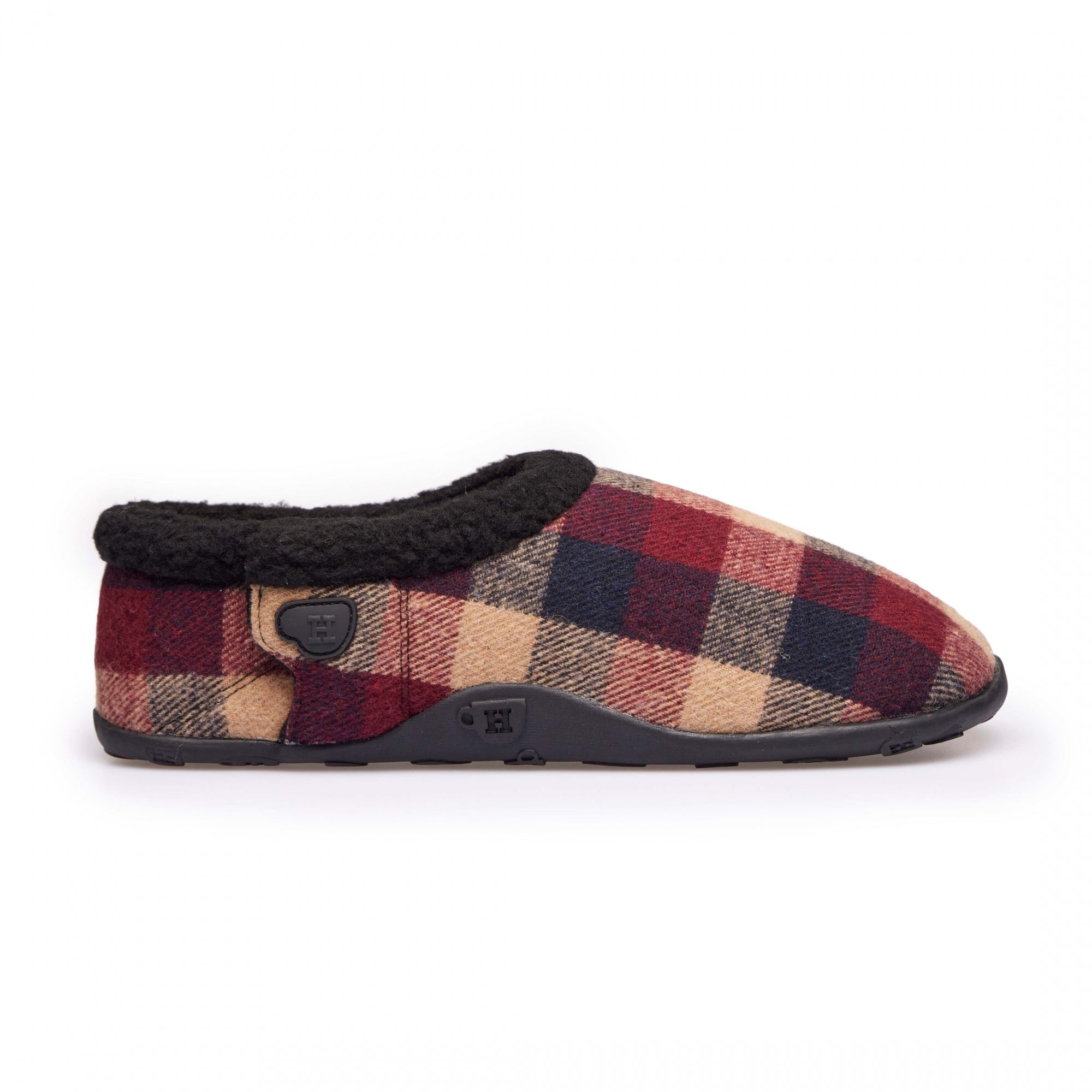 Homeys MAX Mens Full Slippers Wine/Navy Check House Of Slippers