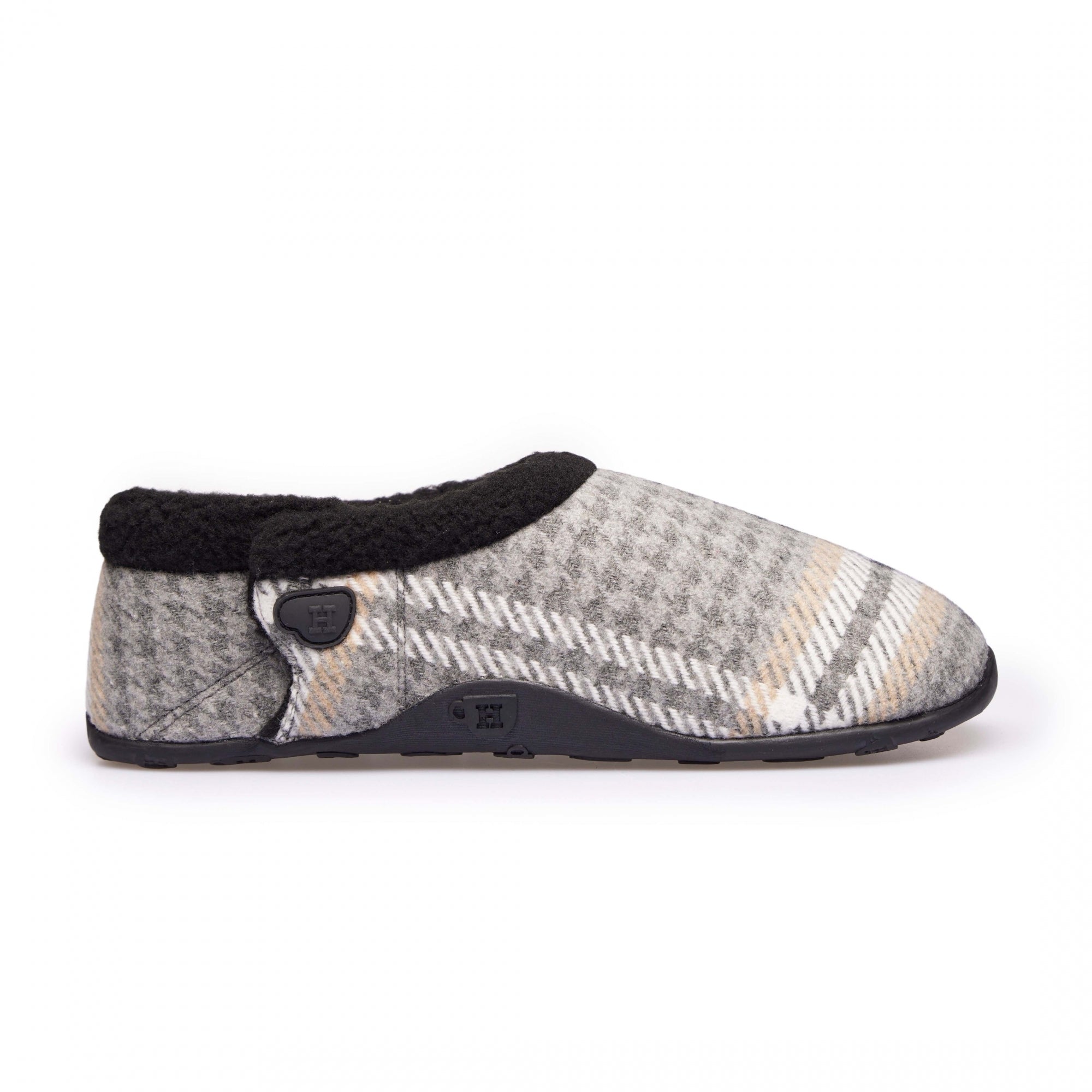 Homeys RILEY Mens Full Slippers Grey Dogtooth Check House Of Slippers