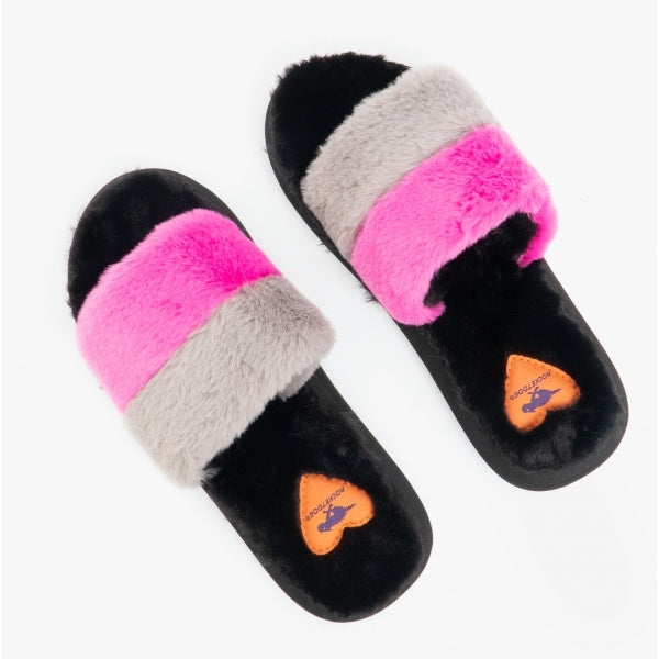 Rocket Dog STRATUS WINETTE Womens Faux Fur Slide Sandals Grey/Pink/Black