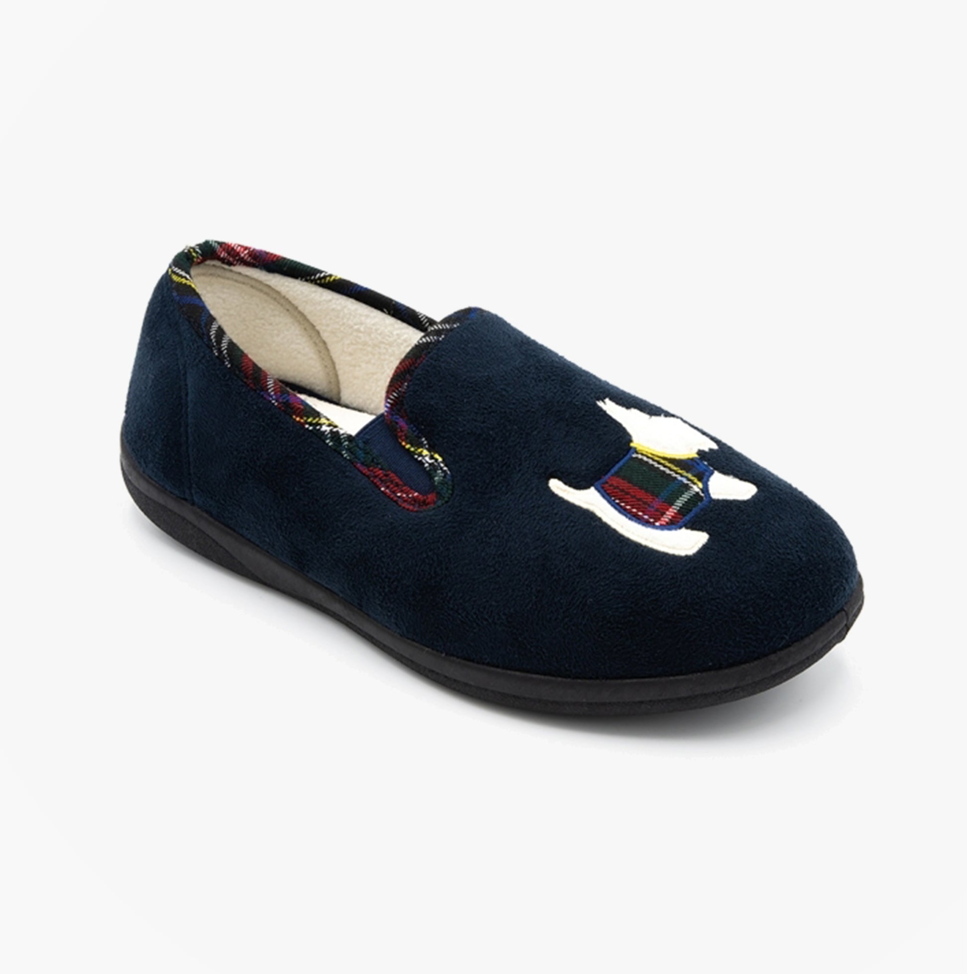 Padders DANDIE Womens (2E/3E Fit) Full Slippers Navy side view showing round toe and slip-on design with comfort lining.