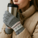 STRETCH KNITTED Womens Touchscreen Gloves Grey Fair Isle