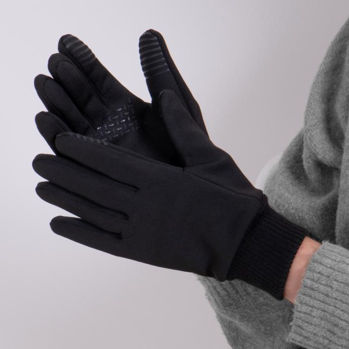 Totes Toasties PREMIUM STRETCH THERMAL LINED Touchscreen Gloves Womens Black front view with palms showing and elasticated cuff detail.