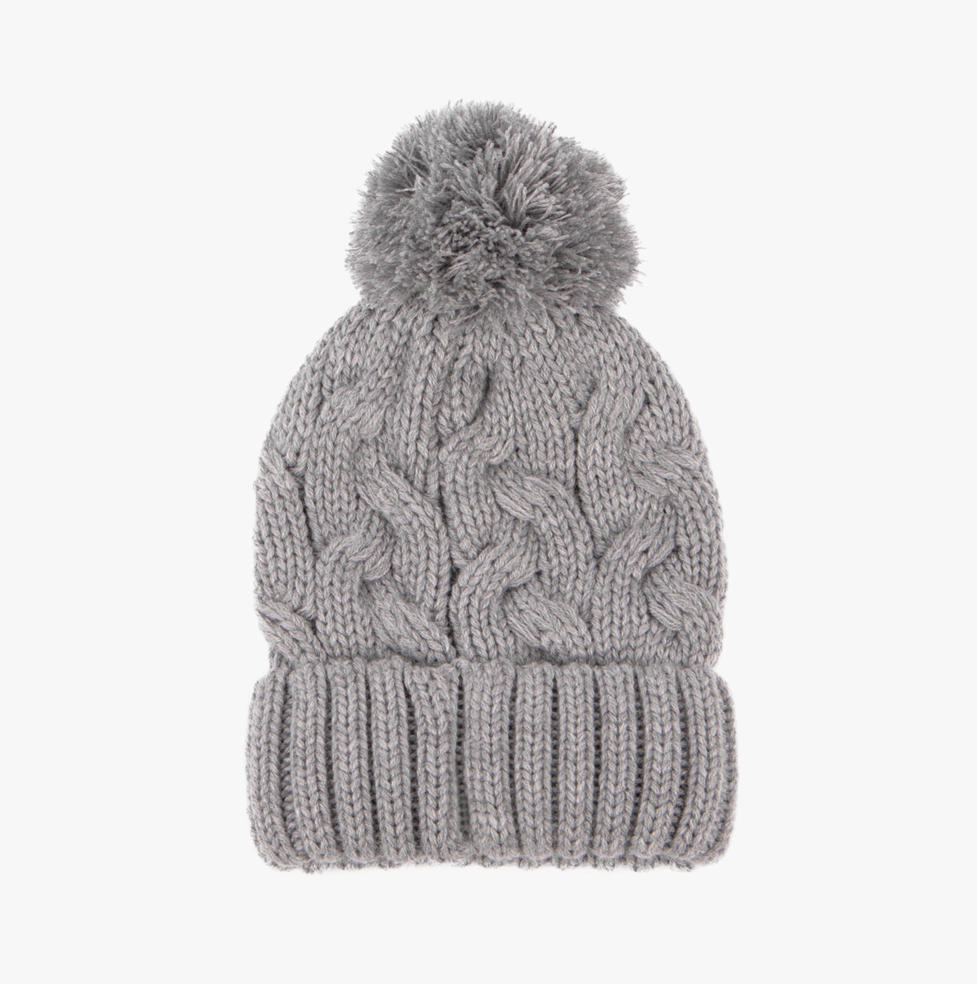 CABLE KNIT Hat with Pom Pom Womens Bobble Grey