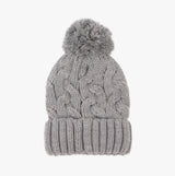 CABLE KNIT Hat with Pom Pom Womens Bobble Grey