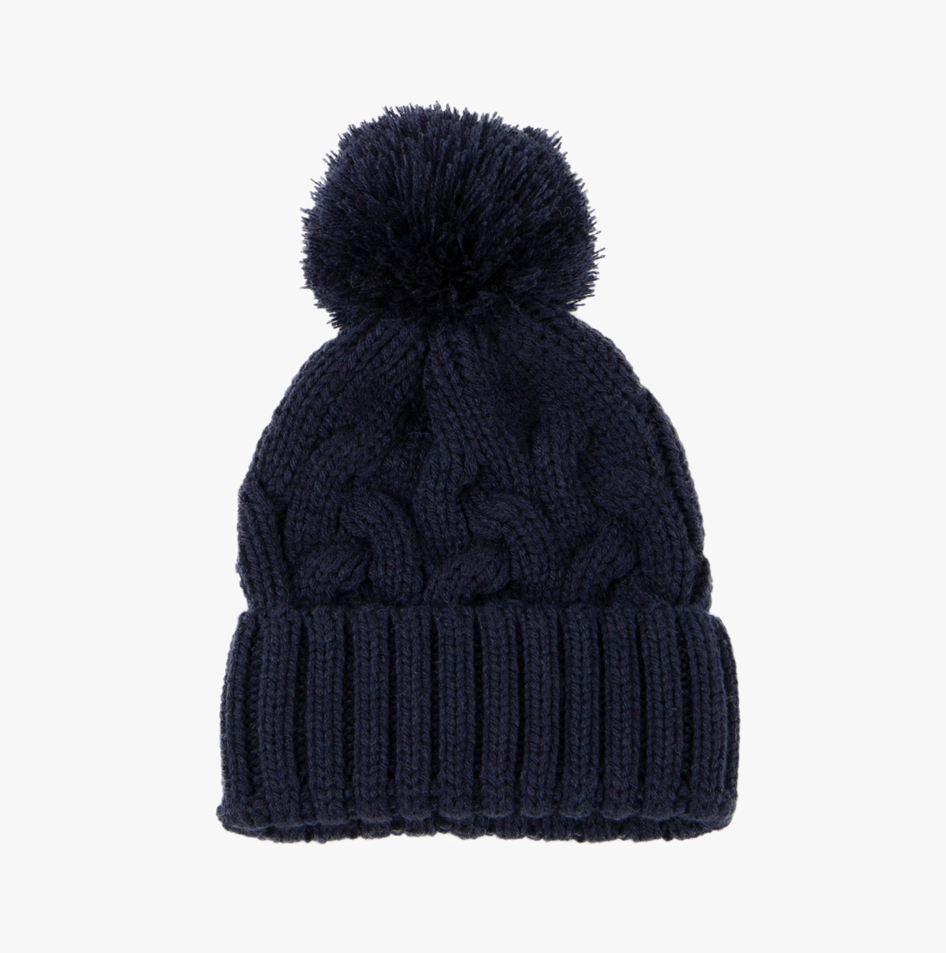 CABLE KNIT Hat with Pom Pom Womens Bobble Navy
