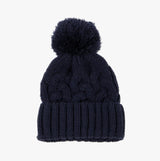 CABLE KNIT Hat with Pom Pom Womens Bobble Navy