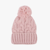 CABLE KNIT Hat with Pom Pom Womens Bobble Pink