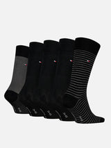 Tommy Hilfiger 5 Pack Giftbox Stripe Mens Crew Socks Black