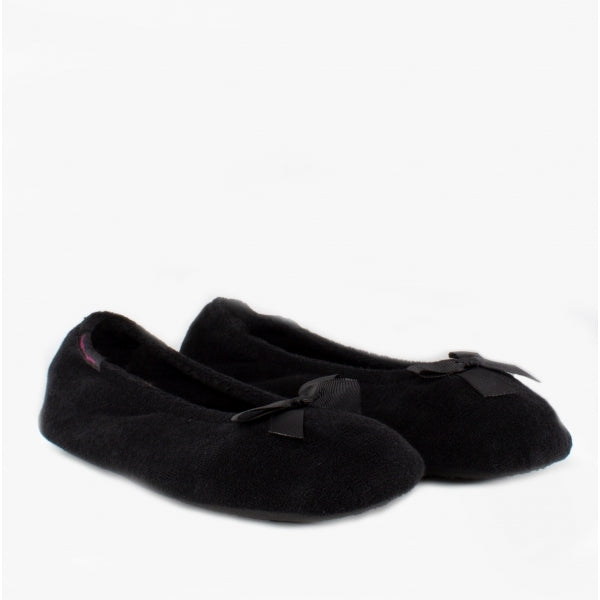 Totes Isotoner TERRY BALLERINA SLIPPERS Womens Full Slippers Black