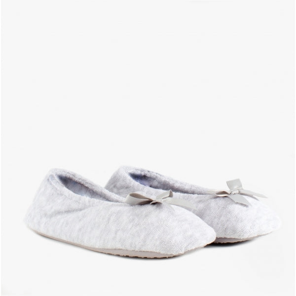 Totes Isotoner TERRY BALLERINA SLIPPERS Womens Full Slippers Grey