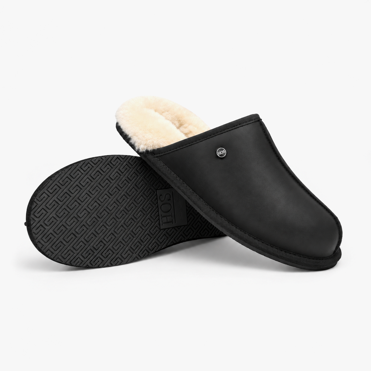 HOS Sheepskin EDWIN Mens Mules Black Leather