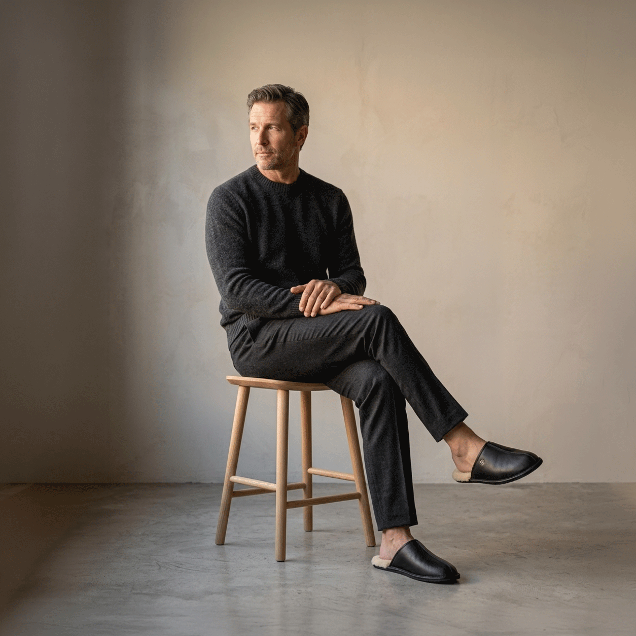 HOS Sheepskin EDWIN Mens Mules Black Leather