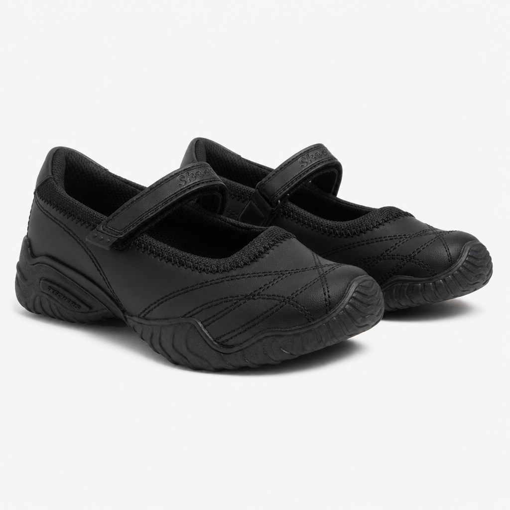 Skechers 81264L/BLK VELOCITY POUTY Girls Leather School Shoes Black