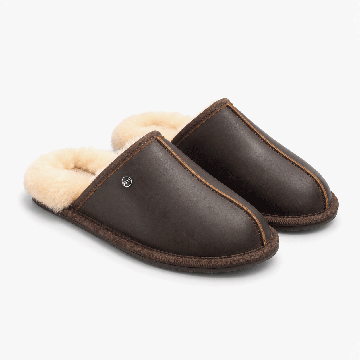 HOS Sheepskin EDWIN Mens Mules Brown Leather