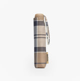 Barbour PORTREE Umbrella Hessian Navy Tartan side view showcasing the plaid design and brand tag.