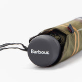 Barbour PORTREE Classic Umbrella Multi detail view with logo on handle.