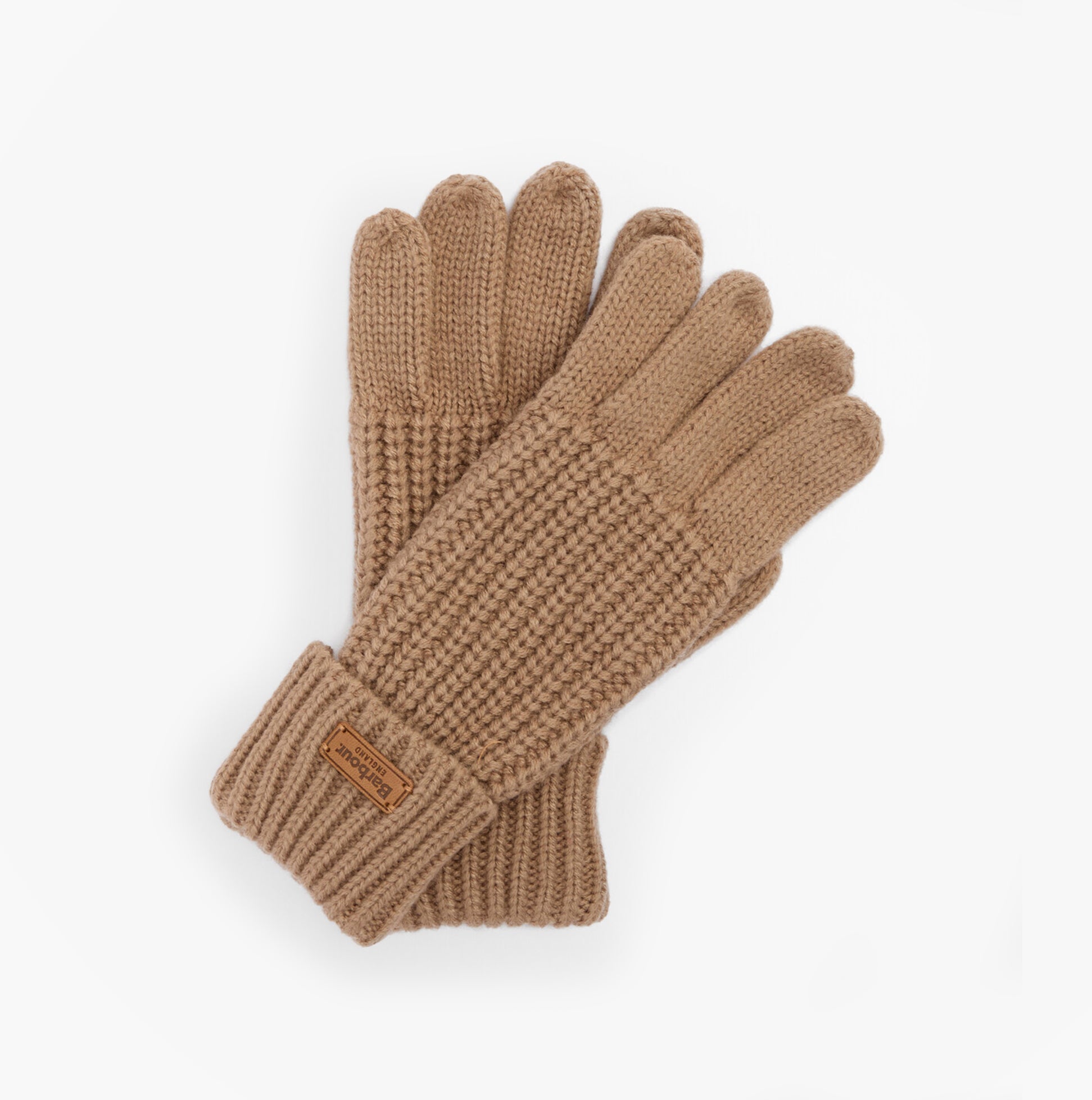 Barbour SALTBURN KNITTED Womens Gloves Mink, front view, knitted design in soft mink colour, perfect winter accessory.