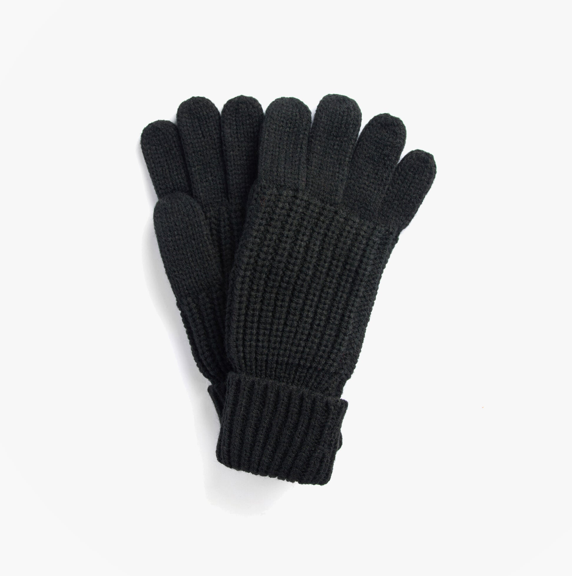 Barbour SALTBURN KNITTED Womens Gloves Black top view showing ribbed knit texture and finger design.