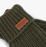 Barbour SALTBURN KNITTED Womens Gloves Olive detail view showcasing ribbed texture and label.