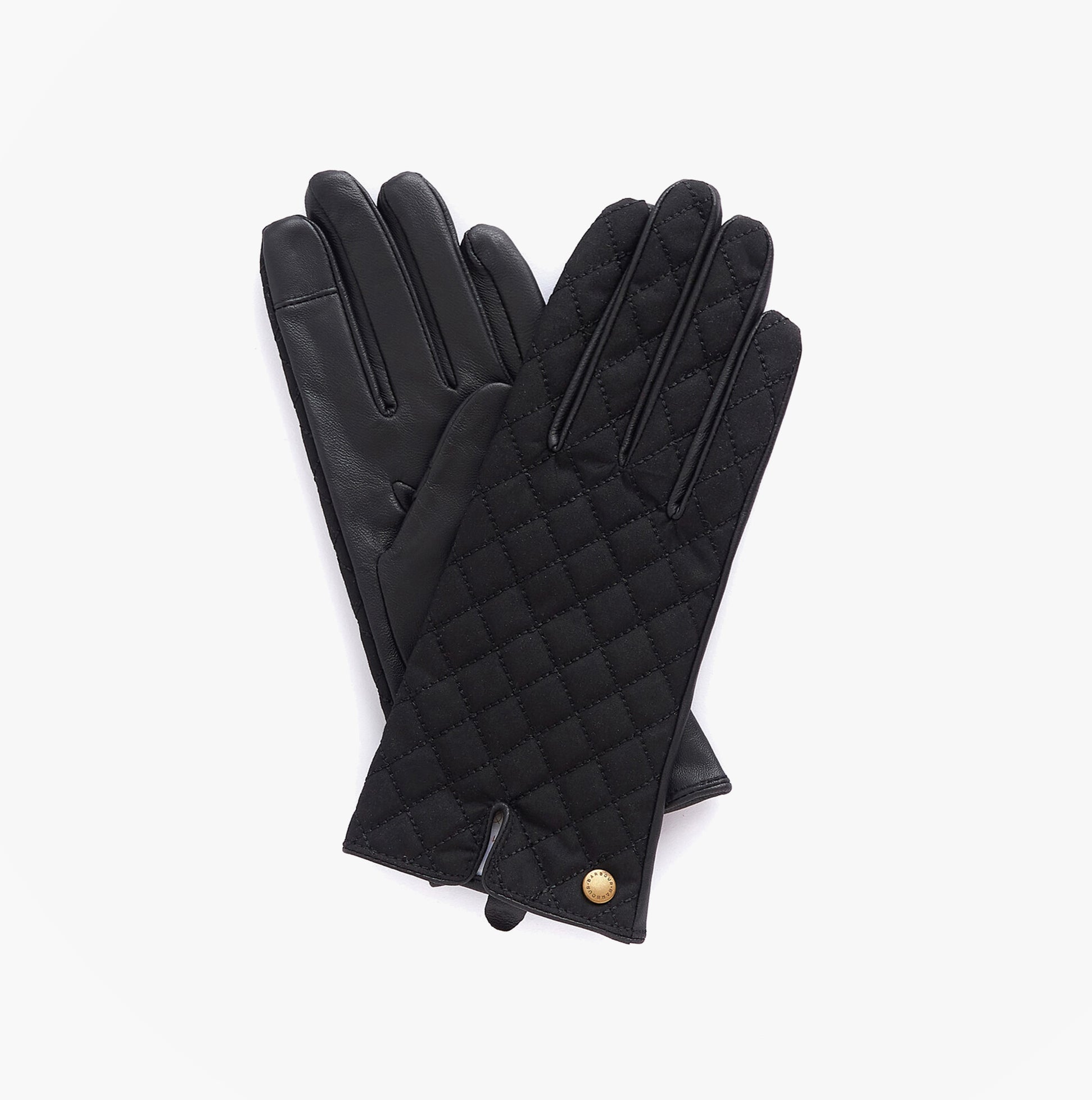 Barbour SCARLET Womens Touchscreen Gloves Black front view with quilted design and logo detail