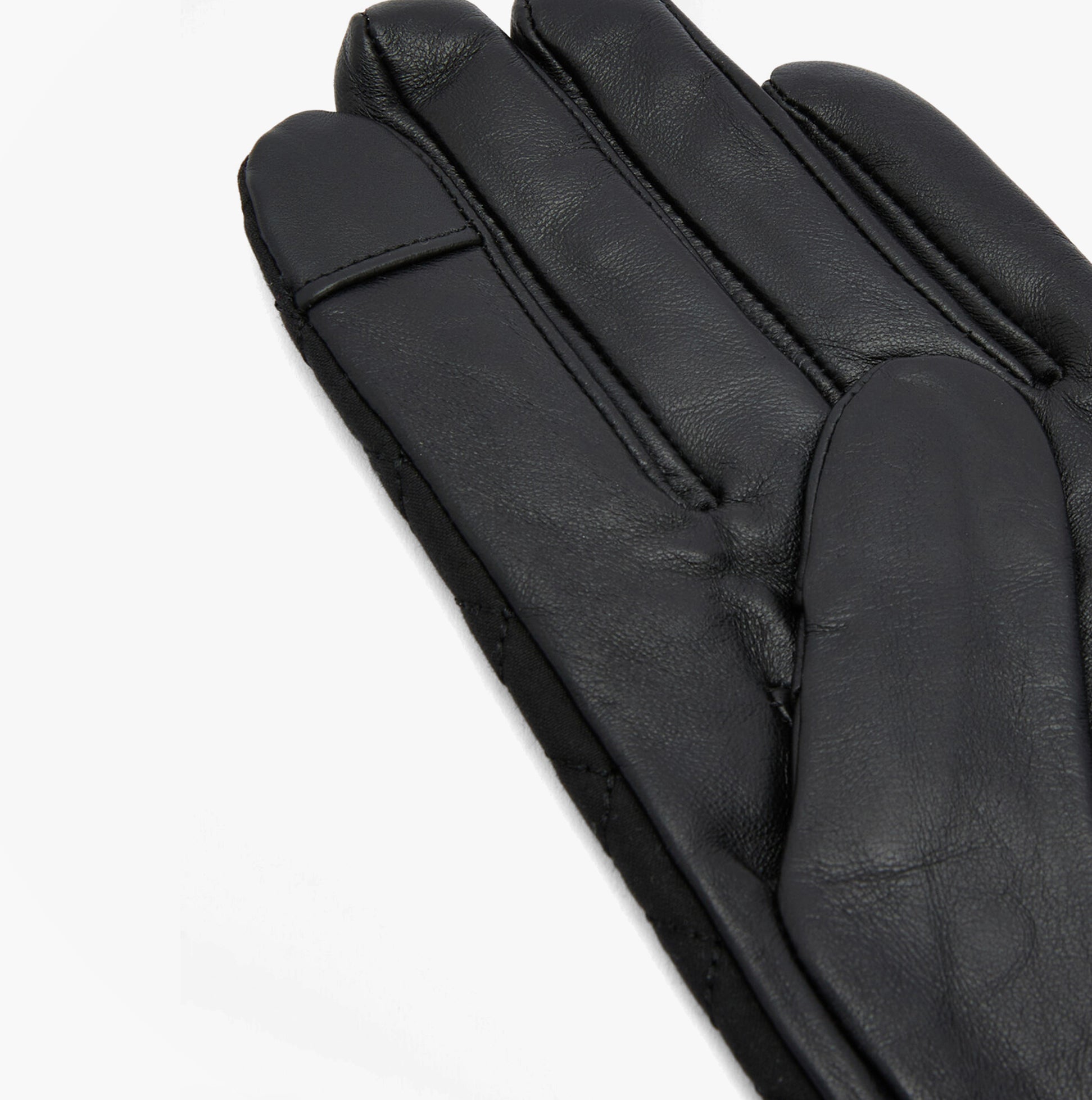 Barbour SCARLET Womens Touchscreen Gloves Black detail view of leather glove exterior