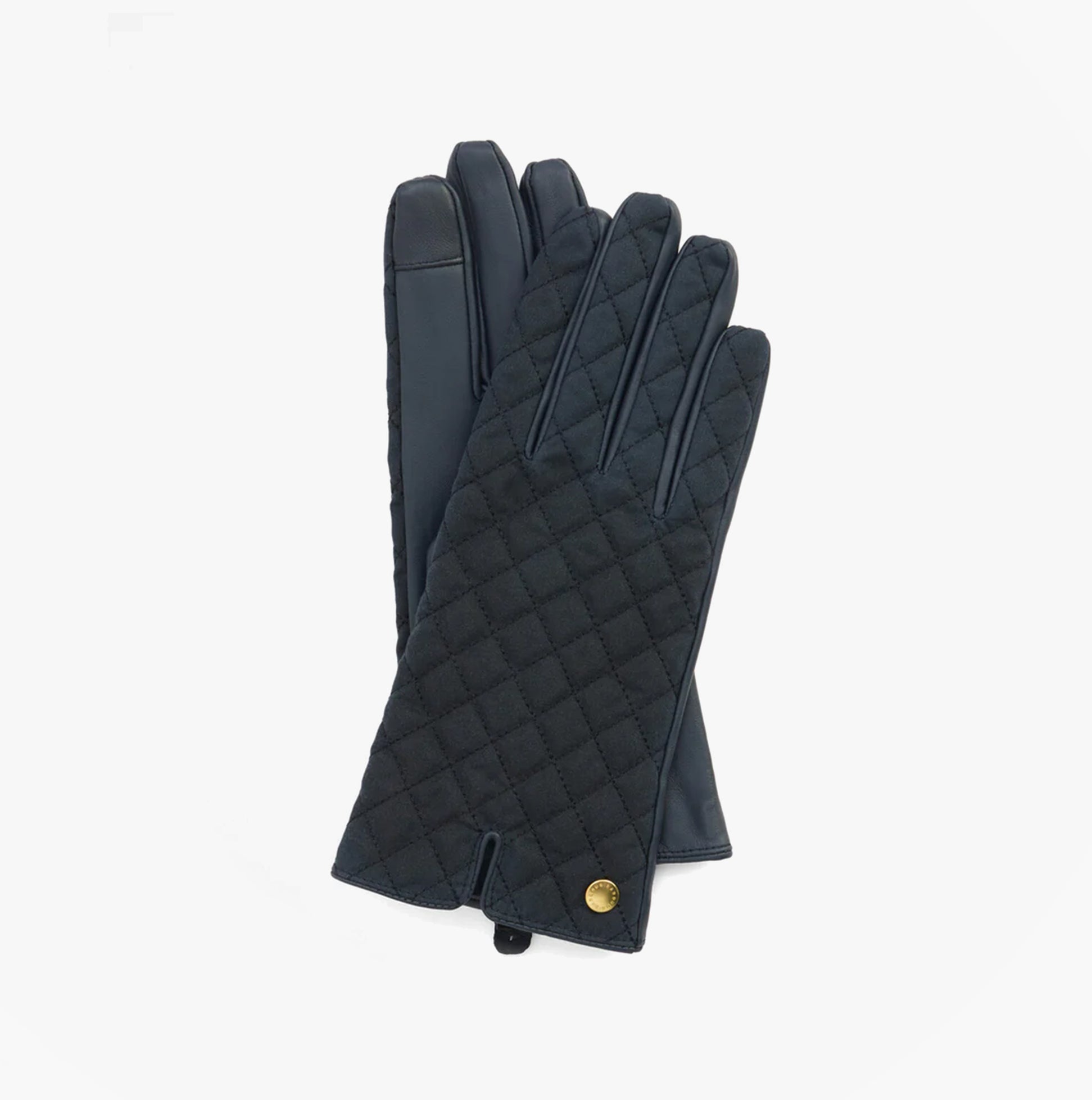 Barbour SCARLET Womens Touchscreen Gloves Navy side view showcasing quilted design and gold branding detail.