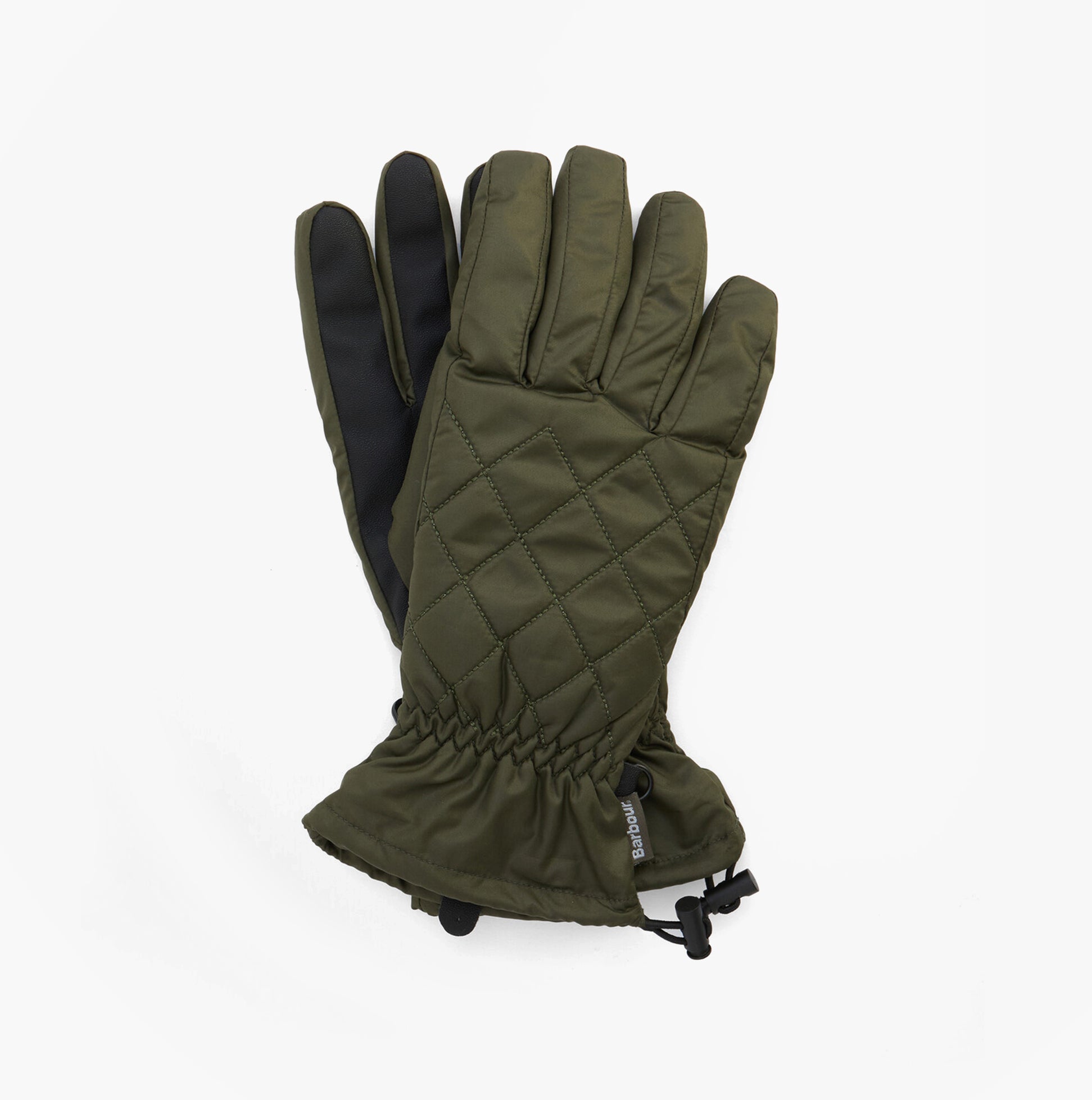 Barbour JONI WATERPROOF Womens Touchscreen Gloves Forest side view showing quilted design and touchscreen compatibility.