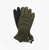 Barbour JONI WATERPROOF Womens Touchscreen Gloves Forest side view showing quilted design and touchscreen compatibility.