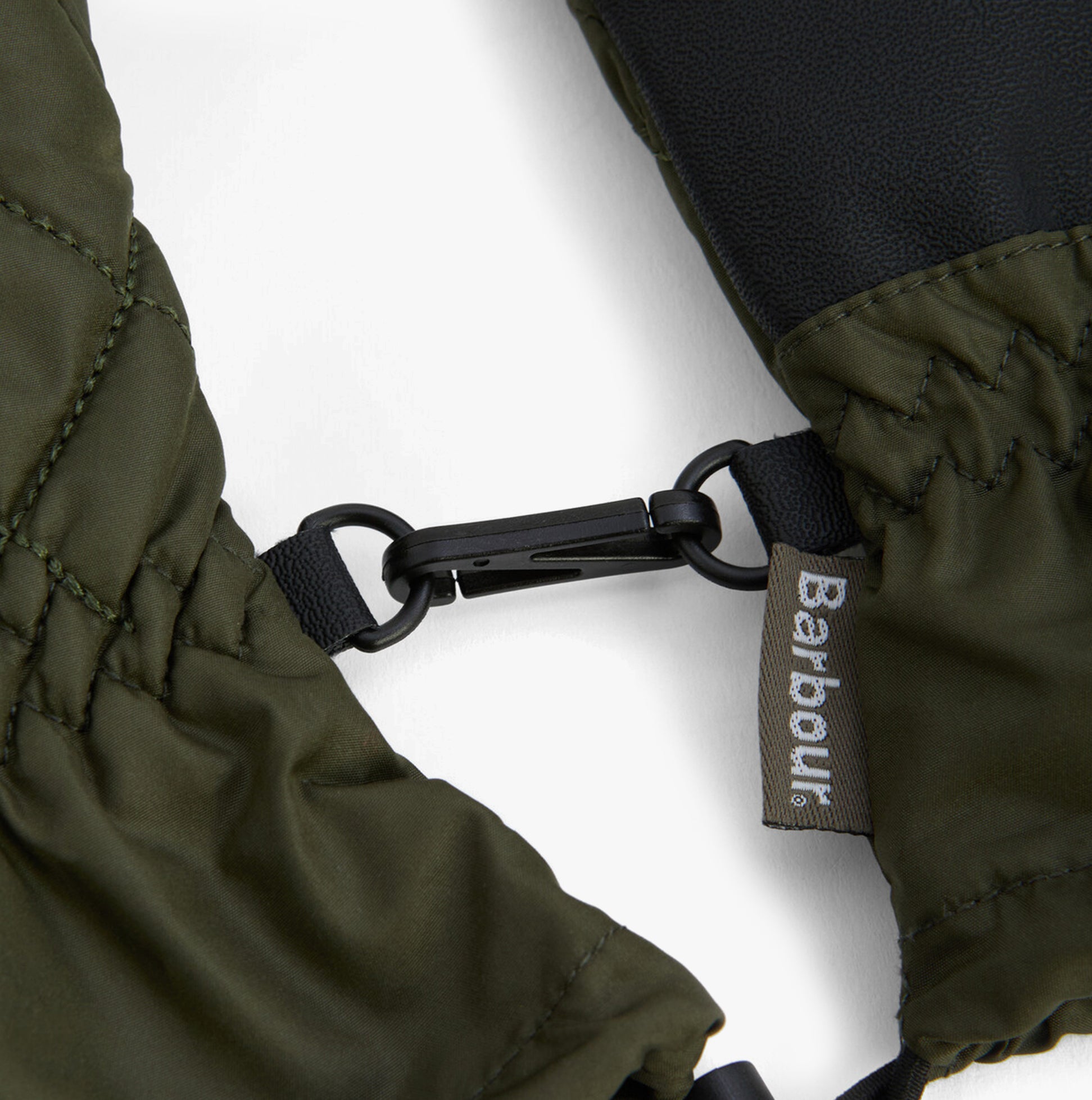 Barbour JONI WATERPROOF Womens Touchscreen Gloves Forest detail view of strap and woven label.
