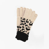 Barbour HARLEY LEOPARD Womens Gloves Jasmine Leopard front view featuring leopard print design and black ribbed cuff.