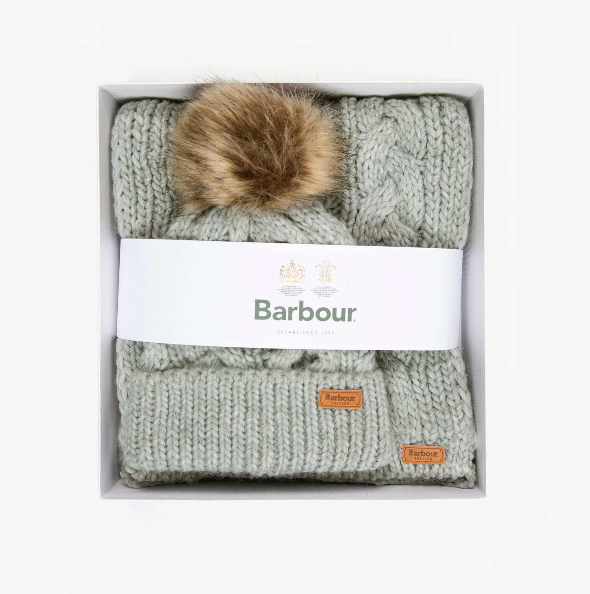 Barbour PENSHAW BEANIE & SCARF Womens Gift Set Grey