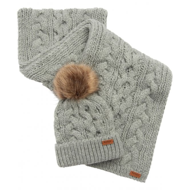 Barbour PENSHAW BEANIE & SCARF Womens Gift Set Grey