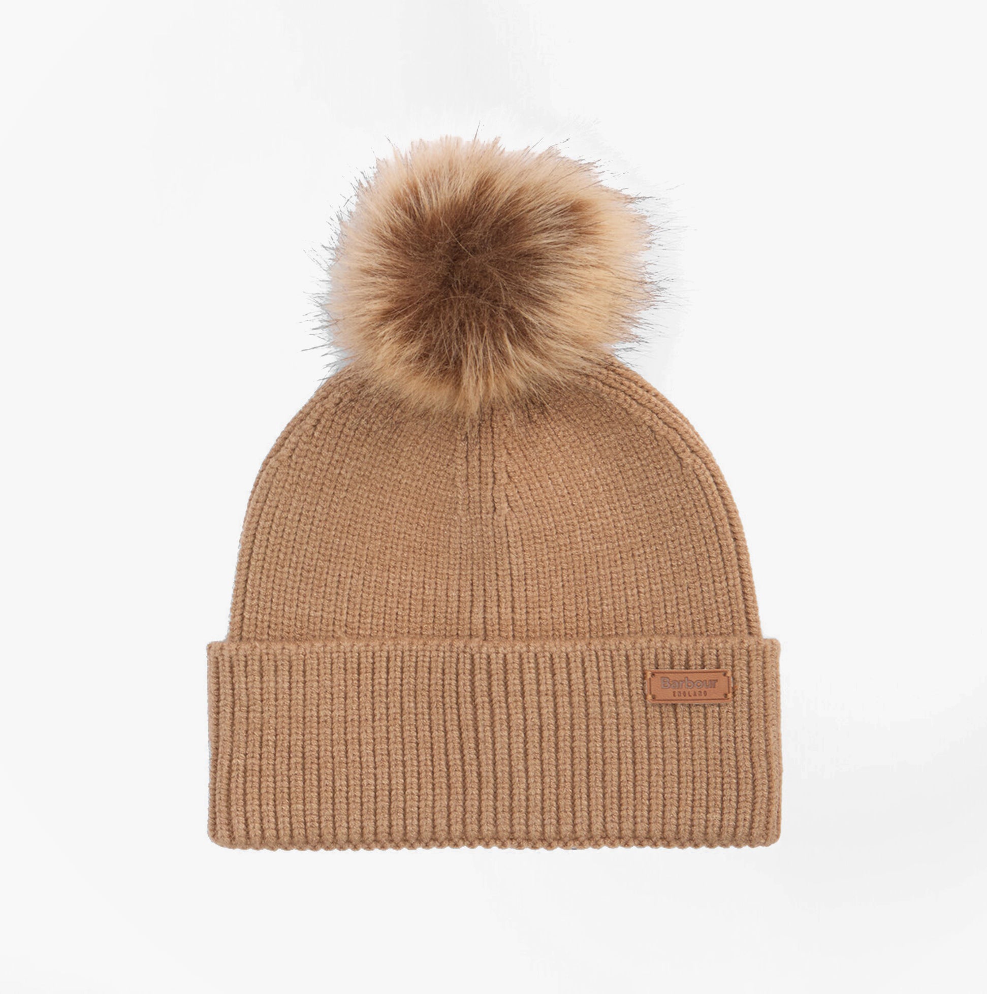Barbour DOVER BEANIE & HAILES SCARF Gift Set Womens Hessian Tartan front view of beanie with pom pom detail.
