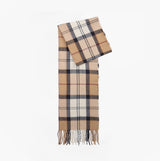 Barbour DOVER BEANIE & HAILES SCARF Gift Set Womens Hessian Tartan front view of scarf with classic tartan pattern.