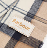 Barbour DOVER BEANIE & HAILES SCARF Gift Set Womens Hessian Tartan detail view of fabric and tag.
