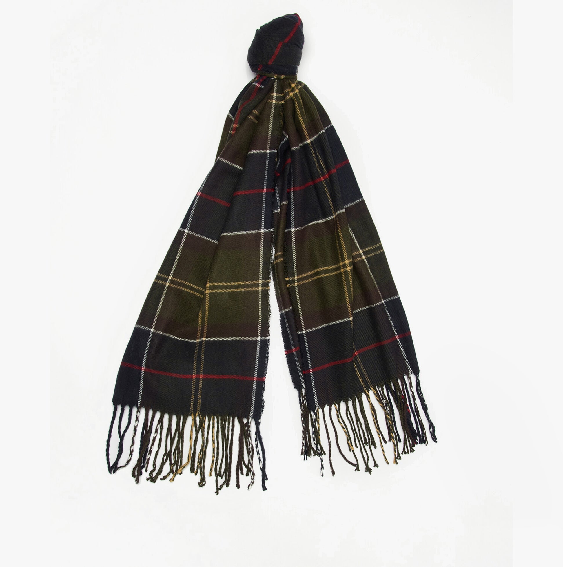 Barbour DOVER BEANIE & HAILES SCARF Womens Gift Set Classic, flat view of check patterned scarf with fringes.