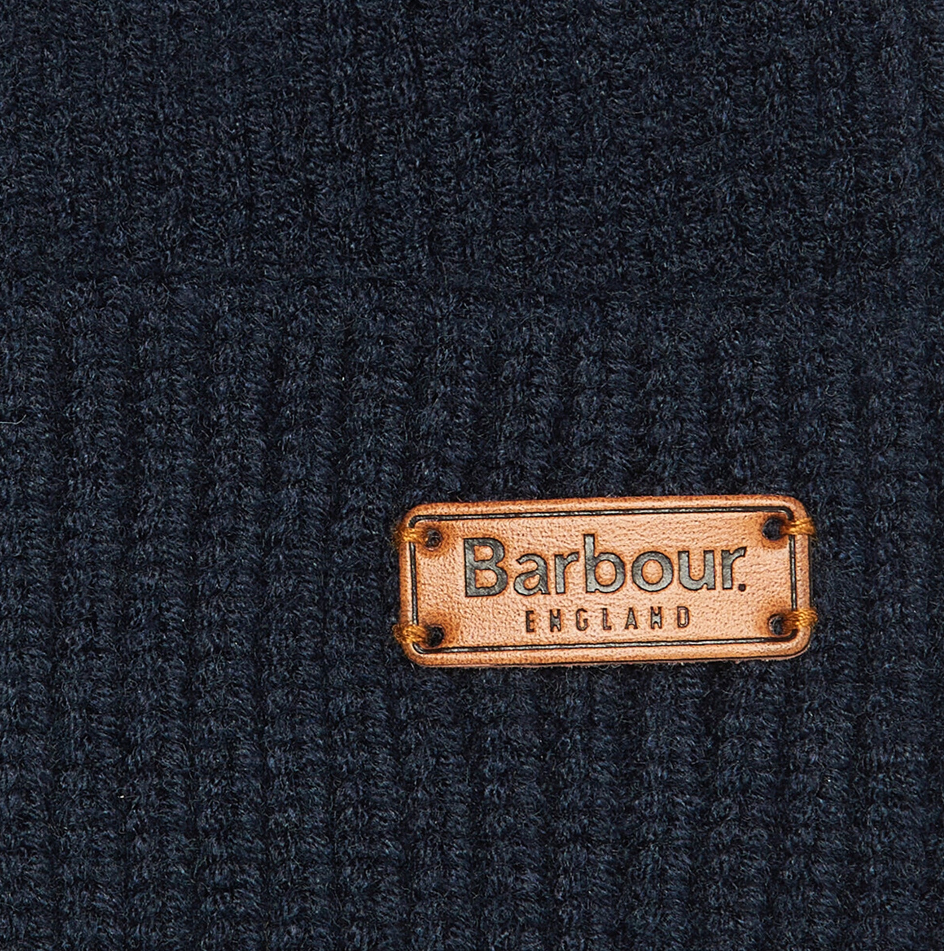 Barbour DOVER BEANIE & HAILES SCARF Womens Gift Set Classic detail view of beanie fabric and logo label.