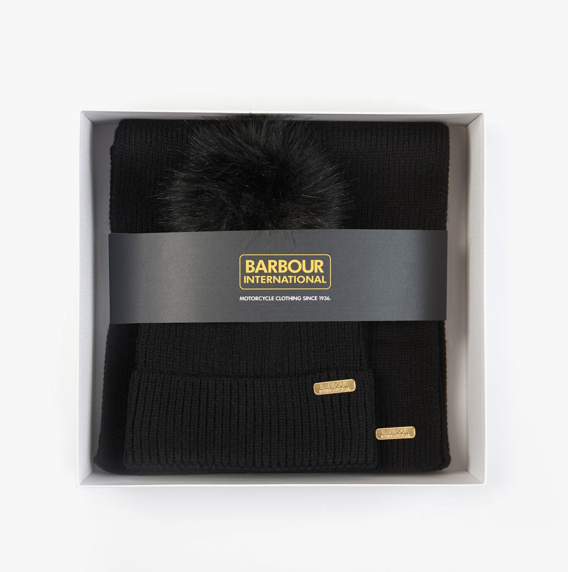 Barbour MALLORY BEANIE & SCARF Womens Gift Set Black