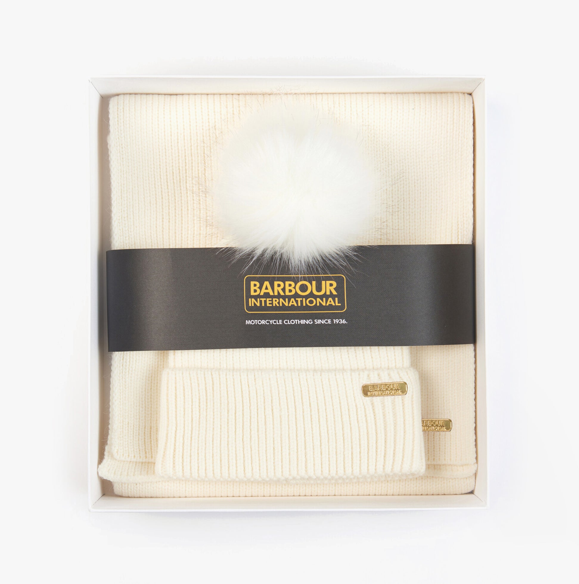 Barbour MALLORY BEANIE & SCARF Womens Gift Set Optic White