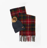 Barbour SALTBURN BEANIE & TARTAN SCARF Gift Set Womens Beanie Winterberry Tartan