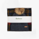 Barbour SALTBURN BEANIE & TARTAN SCARF Gift Set Womens Beanie Winterberry Tartan
