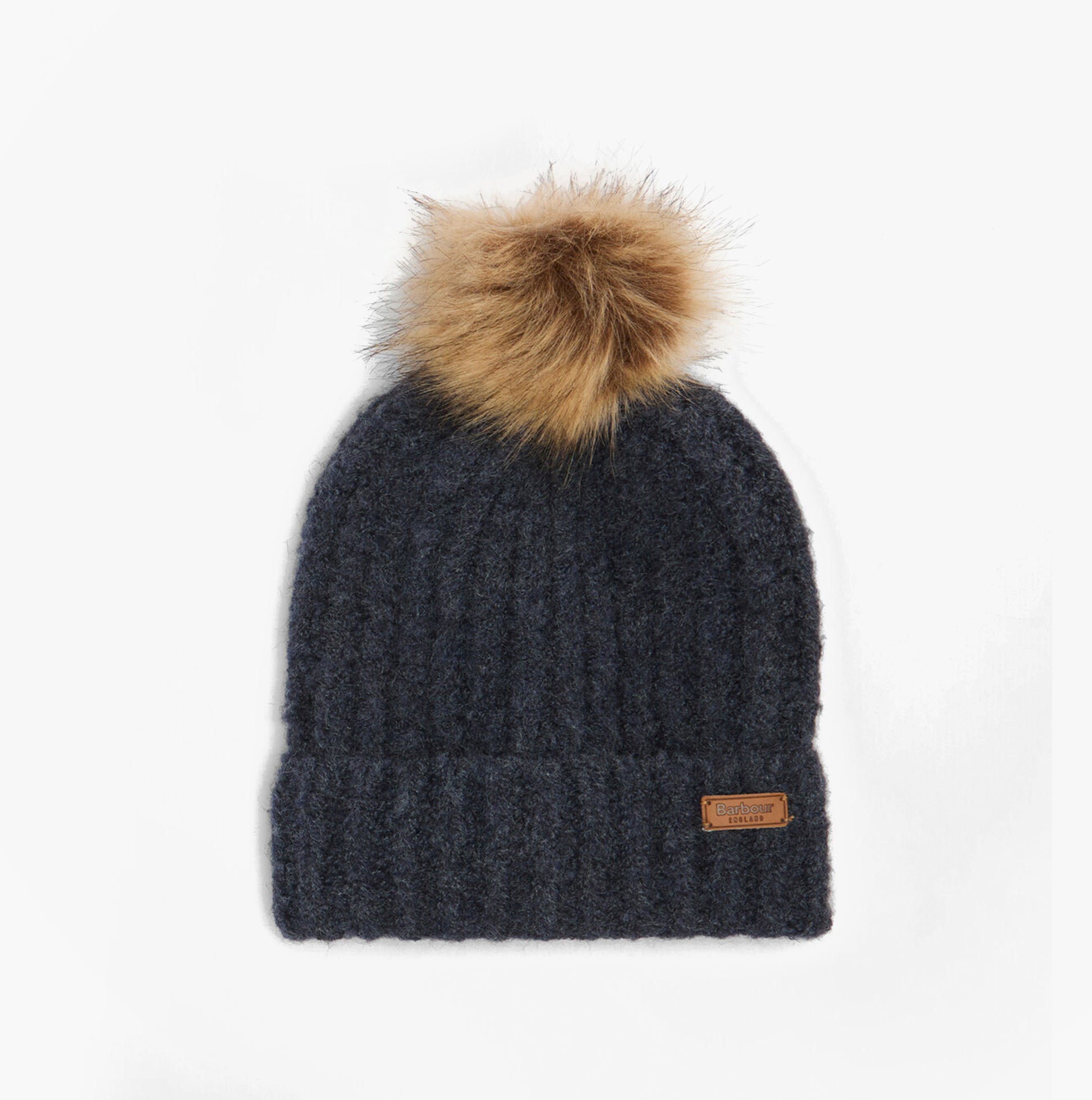 Barbour SALTBURN BEANIE & TARTAN SCARF Gift Set Womens Beanie Winterberry Tartan front view of beanie with pompom.
