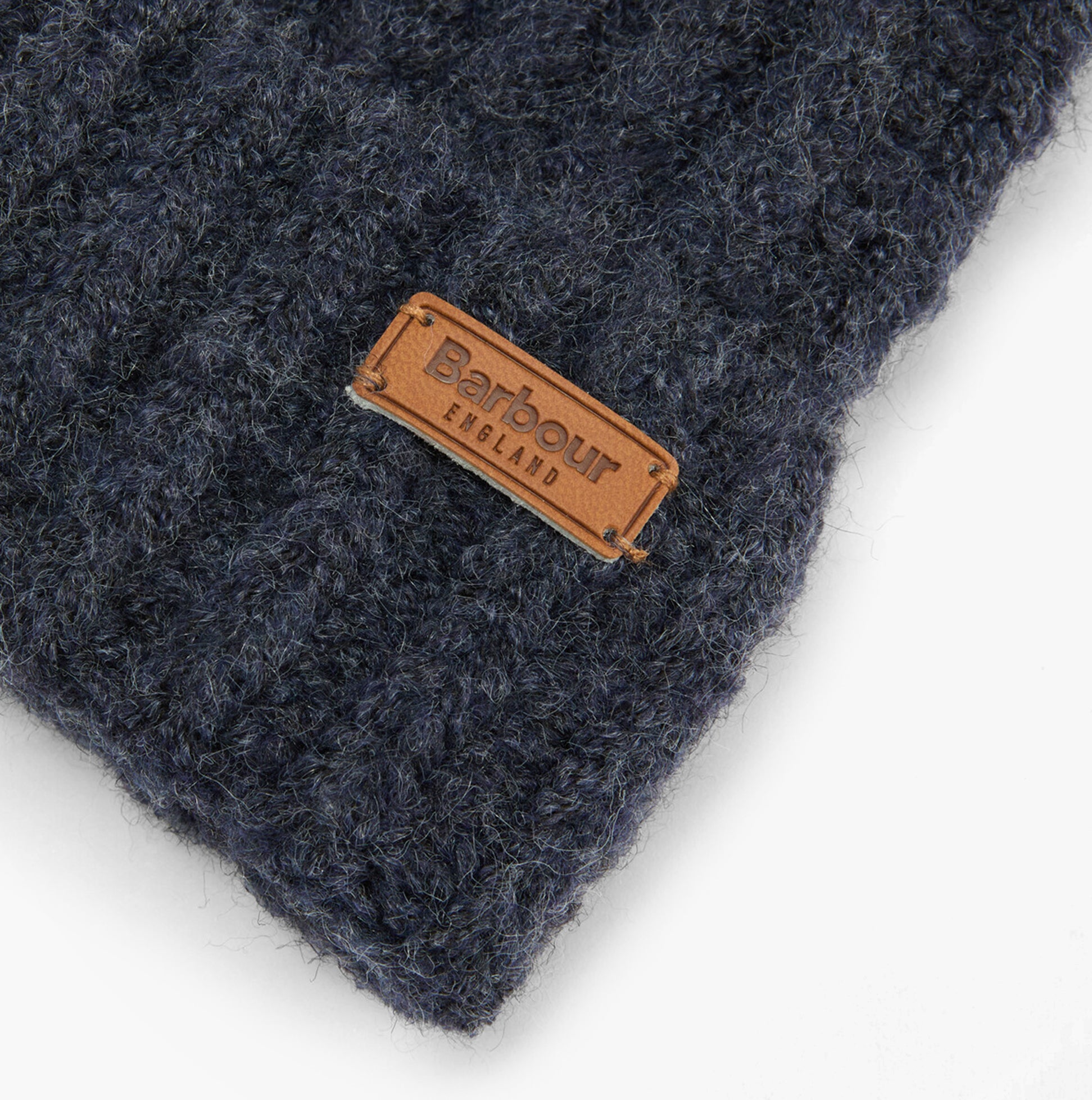 Barbour SALTBURN BEANIE & TARTAN SCARF Gift Set Womens Beanie Winterberry Tartan detail view of beanie with branded badge.