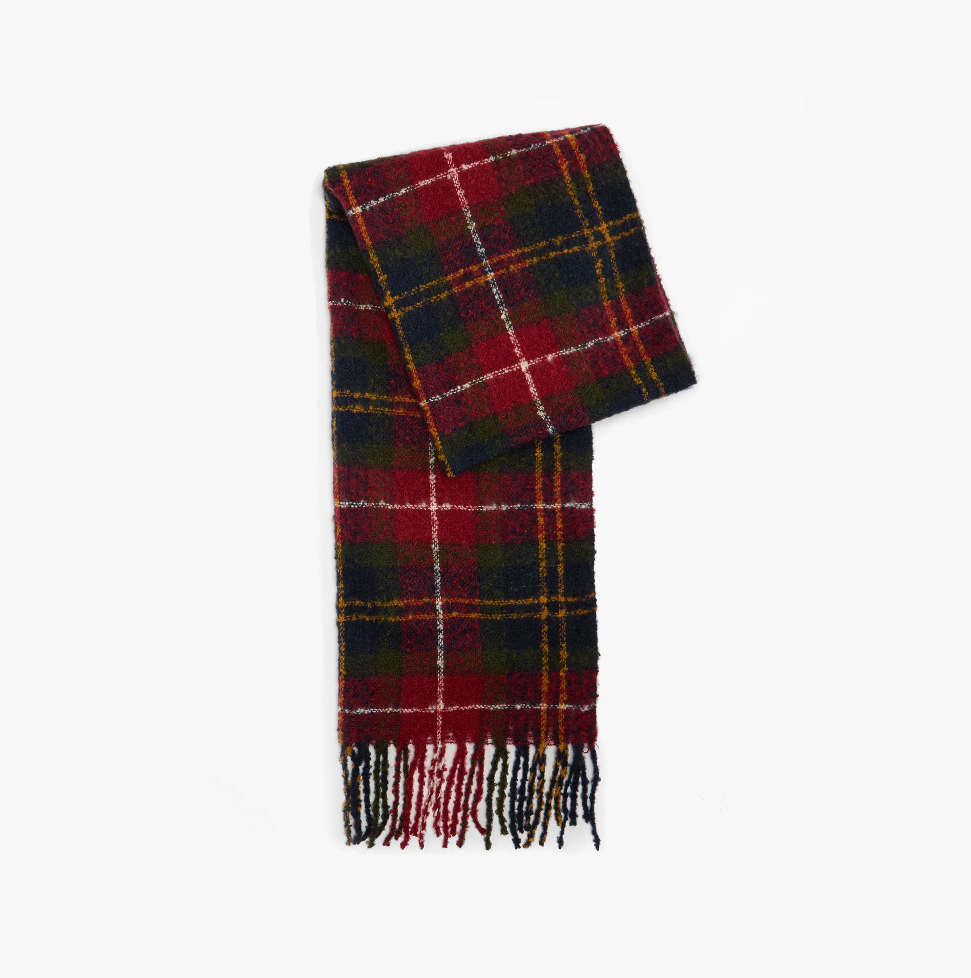 Barbour SALTBURN BEANIE & TARTAN SCARF Gift Set Womens Beanie Winterberry Tartan detail view of tartan scarf