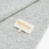 Barbour WINONA BEANIE & SCARF Gift Set Womens Beanie Light Grey close-up view of branded label