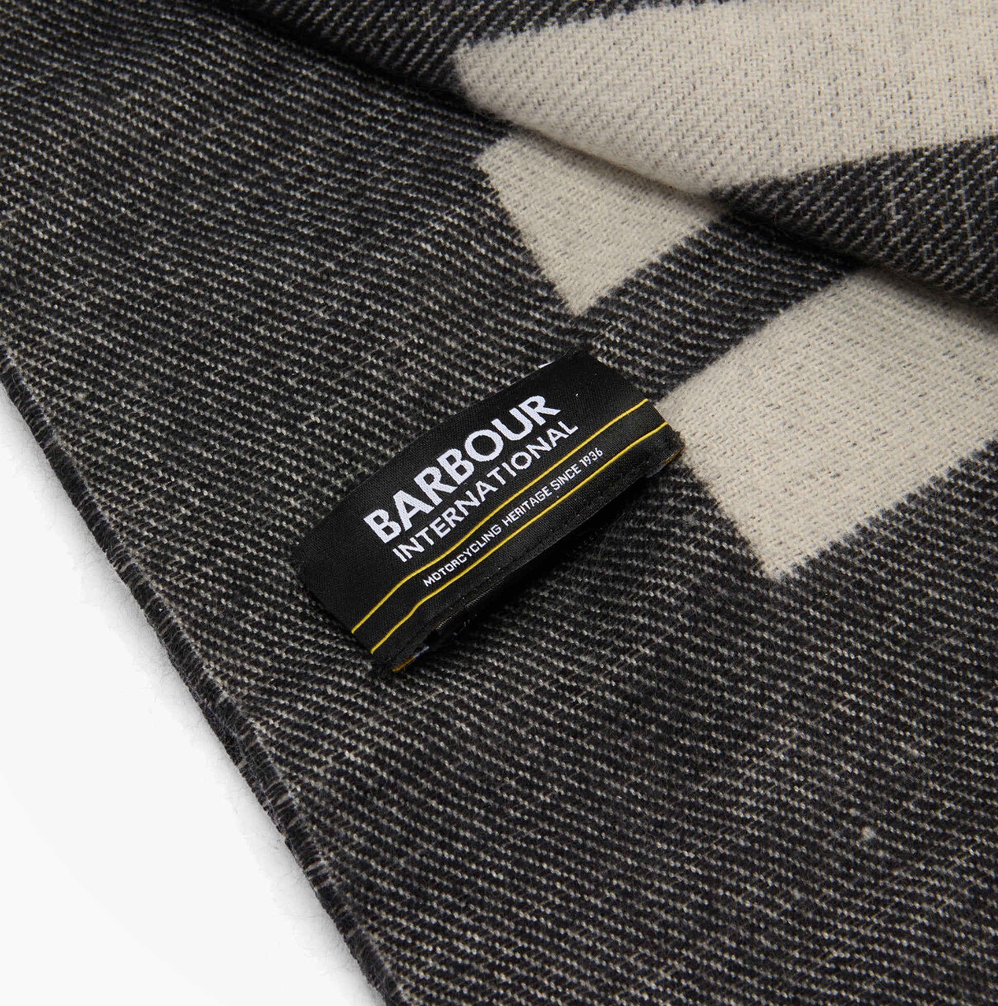 Barbour PENDLE BEANIE & MILLA SCARF Gift Set Womens Black/Jasmine detail view of scarf label