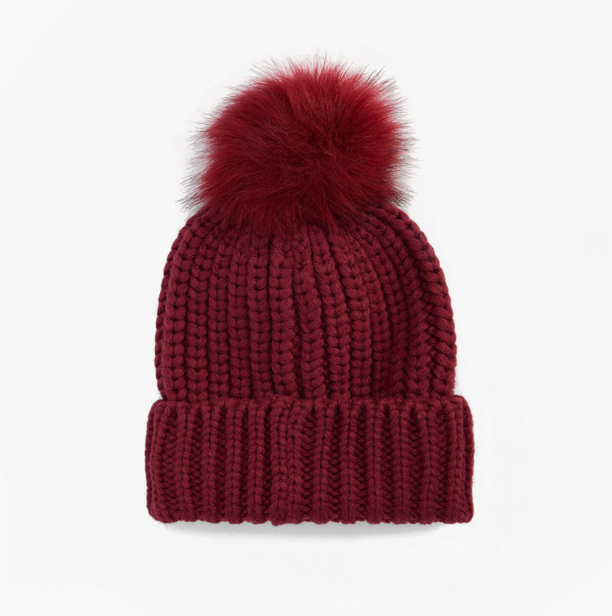 Barbour SALTBURN Womens Beanie Biking Red front view with faux fur pom pom top, stylish knitted design.