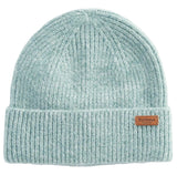 Barbour PENDLE Womens Beanie Soft Mint top view showcasing a ribbed texture and branded badge.