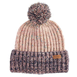 Barbour NORHAM Womens Beanie Pink Rust/Navy front view featuring chunky knit style and faux-fur pom-pom.